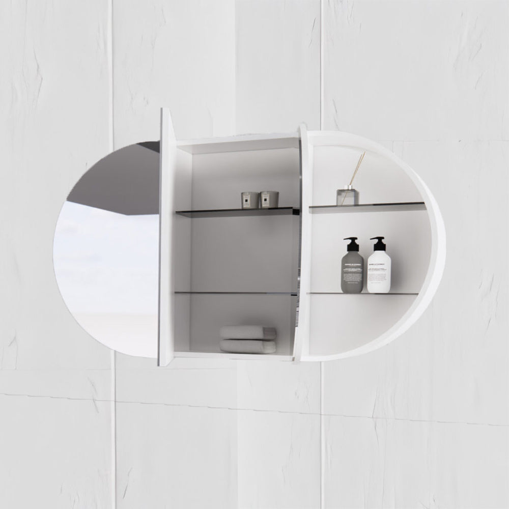 RIVA London Oval Shaving Cabinet – Matte White / Matte Black | 1200×700mm