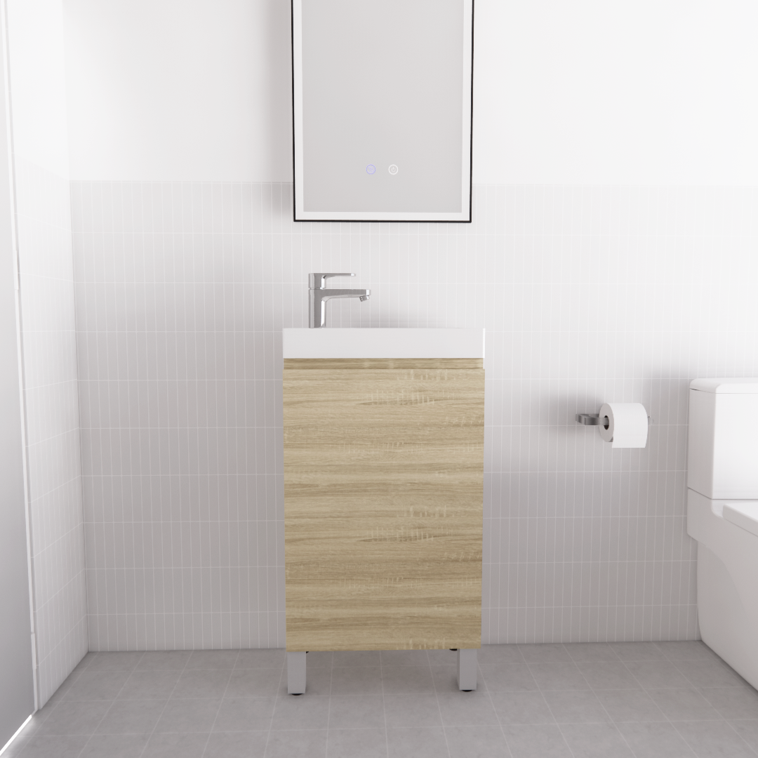 ABS Mini Freestanding Vanity – Forest Timber Light Oak | 450×250×855mm