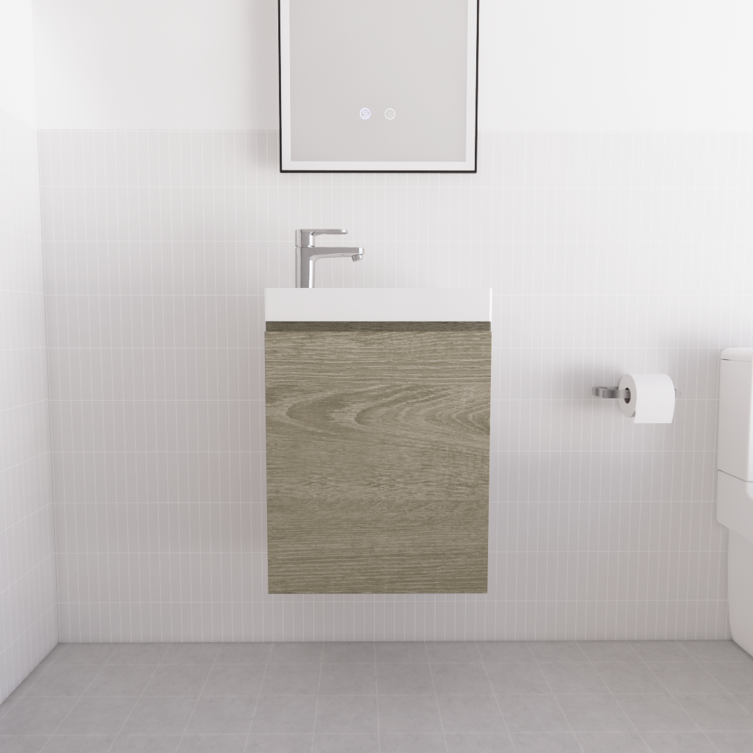 ABS Mini Wall Hung Vanity – Forest Timber Dark Oak | 450×250×550mm