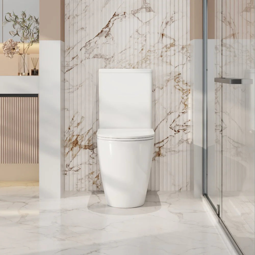 Mercio Hani Rimless Back to Wall Toilet Suite – Gloss White / Matt Black | 665×380×845mm | 4-Star WELS Rated