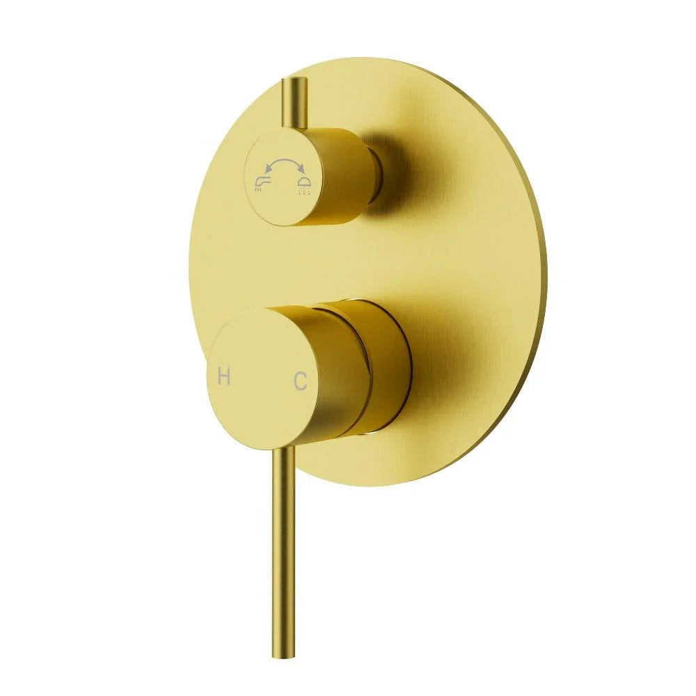 Brushed gold bathroom mixer tap with round backplate for modern showers by Secasa Home