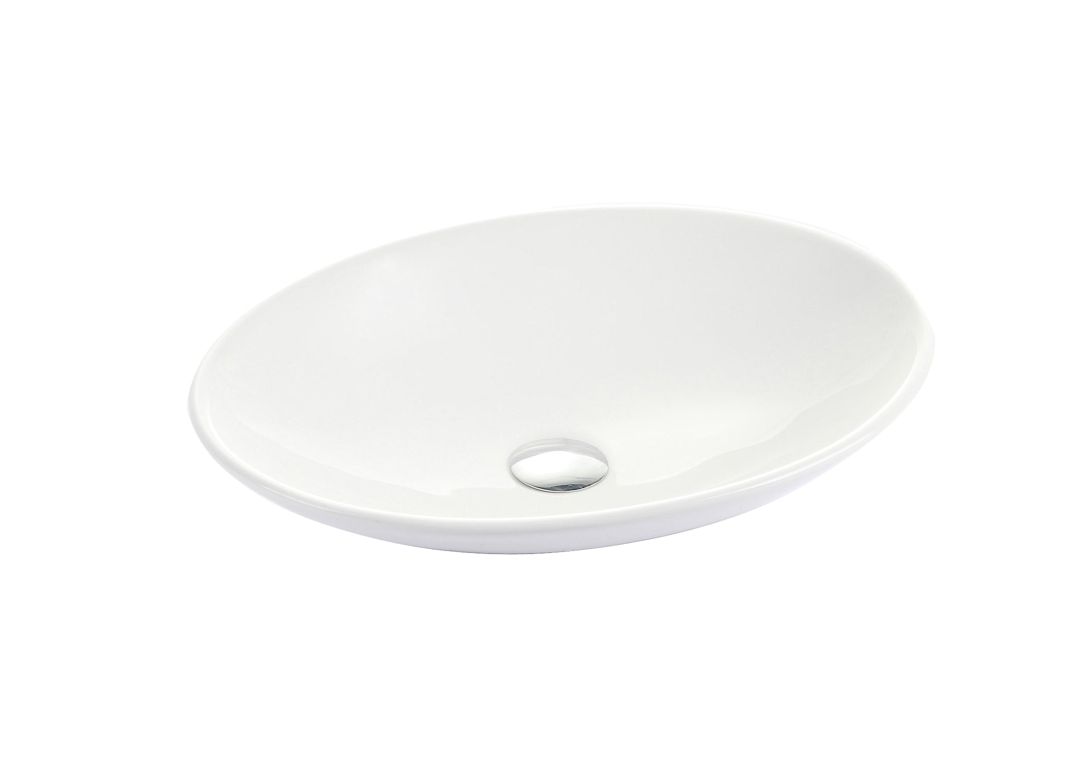 Modern white oval bathroom vanity basin with chrome drain, Secasa Home