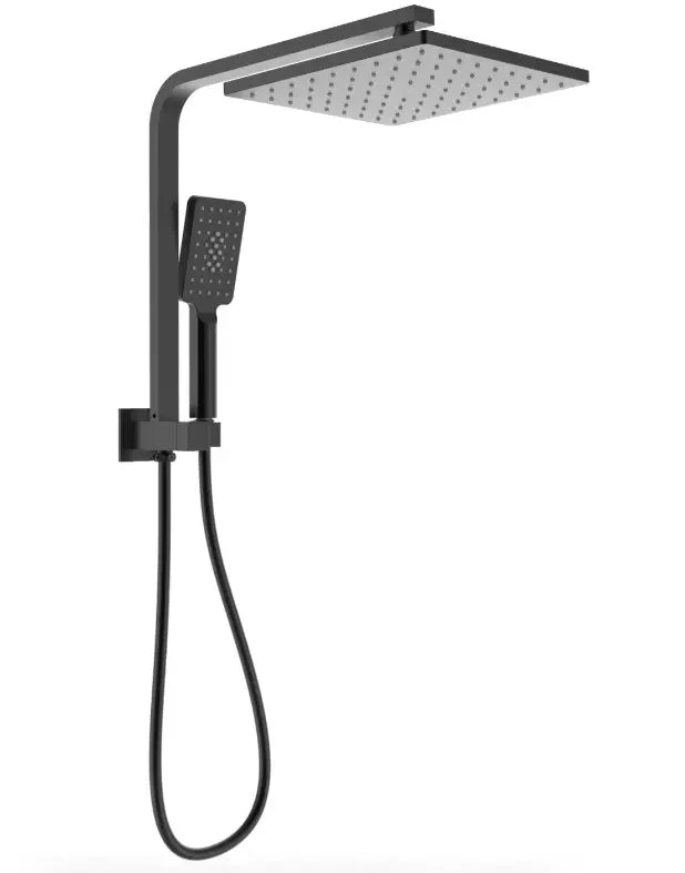 Modern matte black square rain shower set with handheld head by Secasa Home