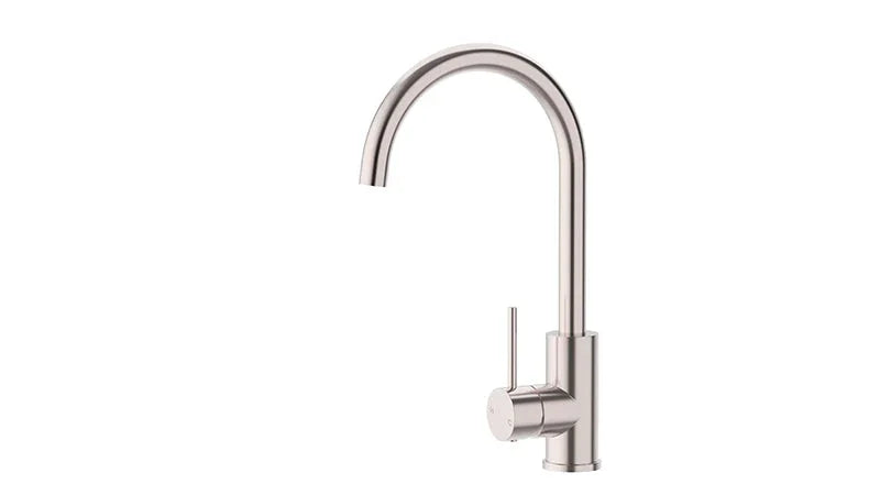 Modern stainless steel kitchen mixer tapware with curved spout by Secasa Home
