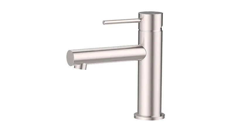 Modern brushed nickel bathroom basin mixer tap with minimalist round handle, Secasa Home