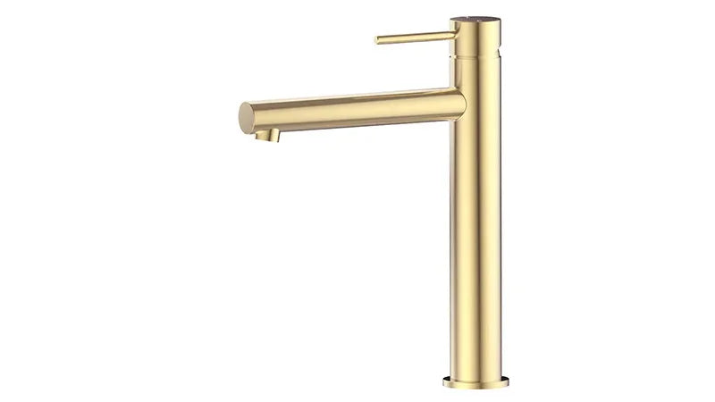 Modern brushed gold kitchen mixer tap with sleek cylindrical design from Secasa Home.