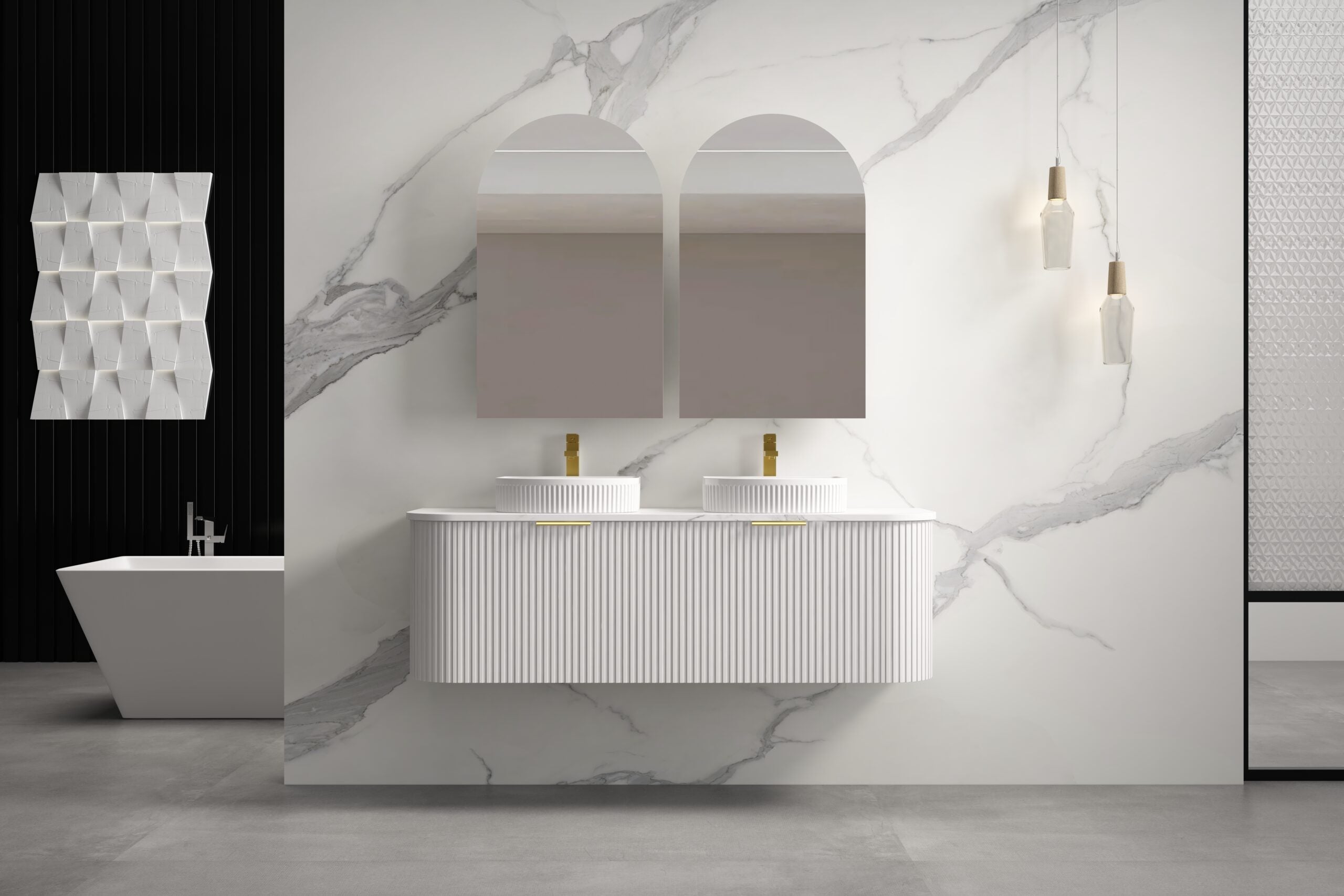 INFINITY RIO Matt White Curved Fluted Vanity | Wall Hung | ALL SIZE