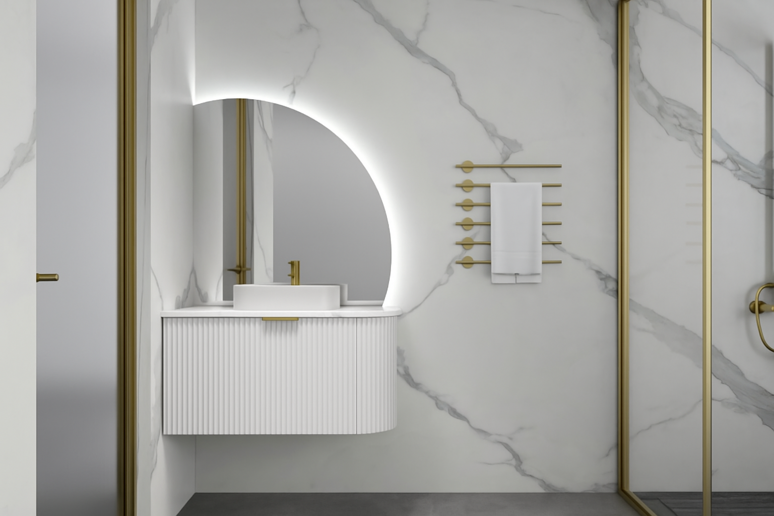 INFINITY Rio Left Corner Fluted Wall Hung Vanity – Matte White | 600–1500mm