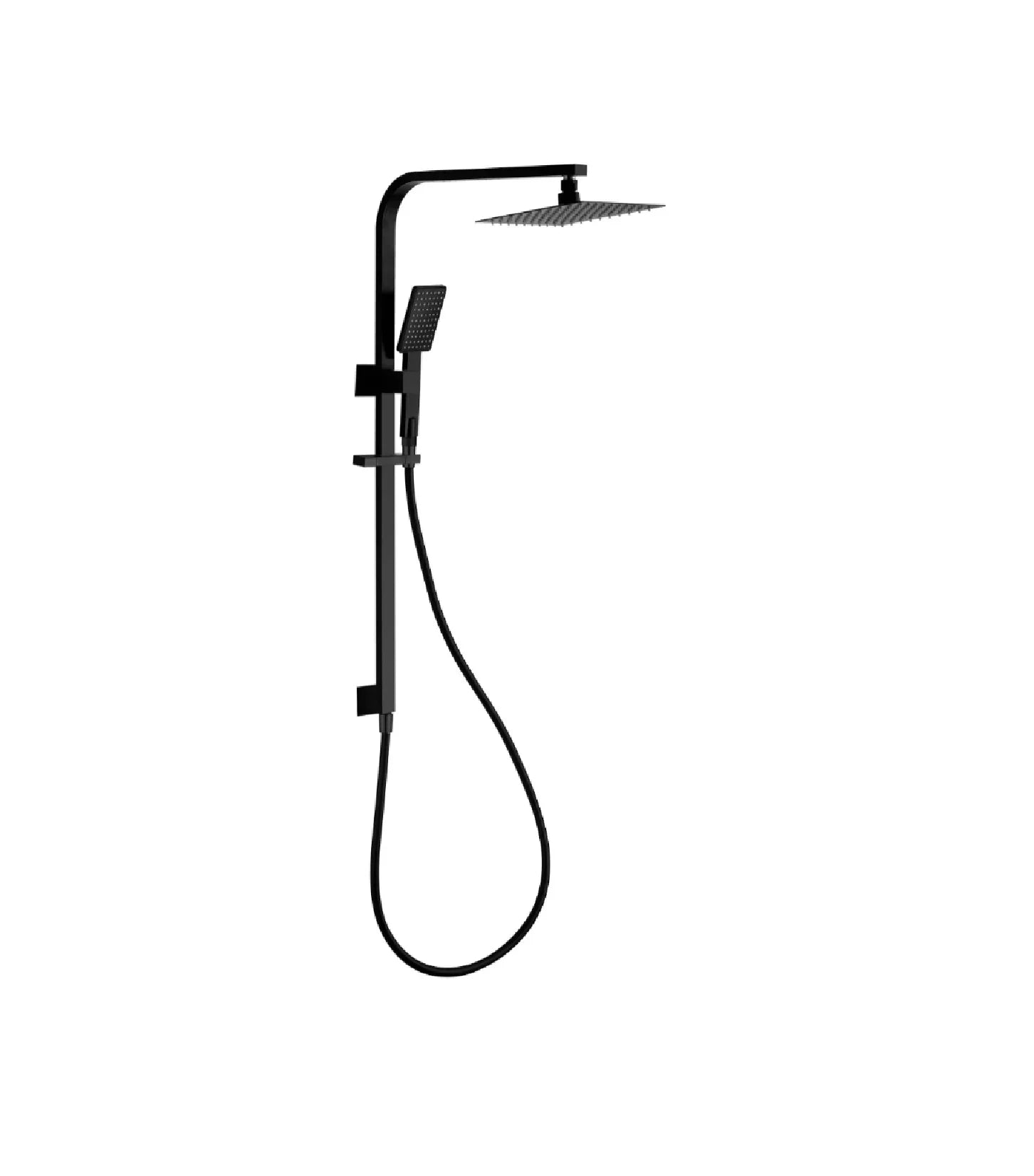 Matte black modern shower set with square rainfall head and handheld, Secasa Home bathroom
