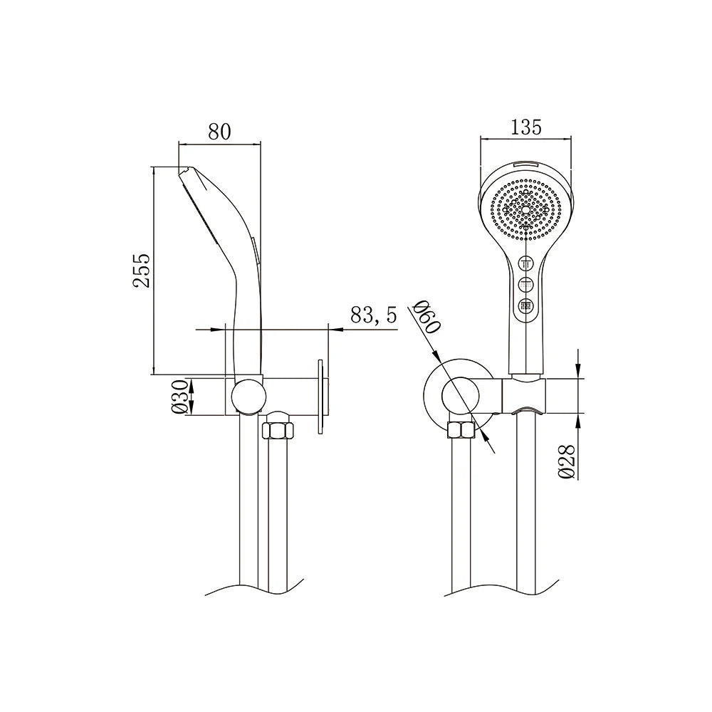 AMOZA 5-Function Round Hand Shower & Wall Kit | Top-Side Cleaner |Chrome, Brushed Stainless Steel, Gun Metal, Matt Black, Brushed Gold,Brushed Copper