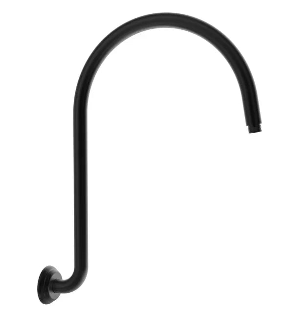 Matte black gooseneck wall-mounted shower arm for modern bathroom renovation by Secasa Home