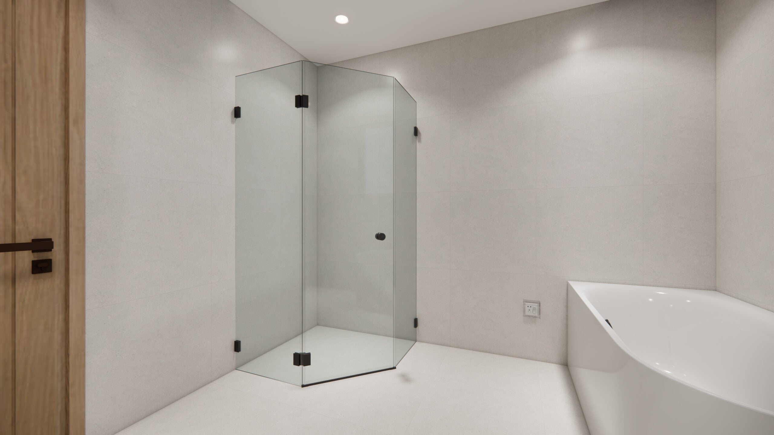 Sunny 900–1000×2000mm Frameless Ultra Clear Glass Pivot Door Diamond Knob Handle Shower Screens