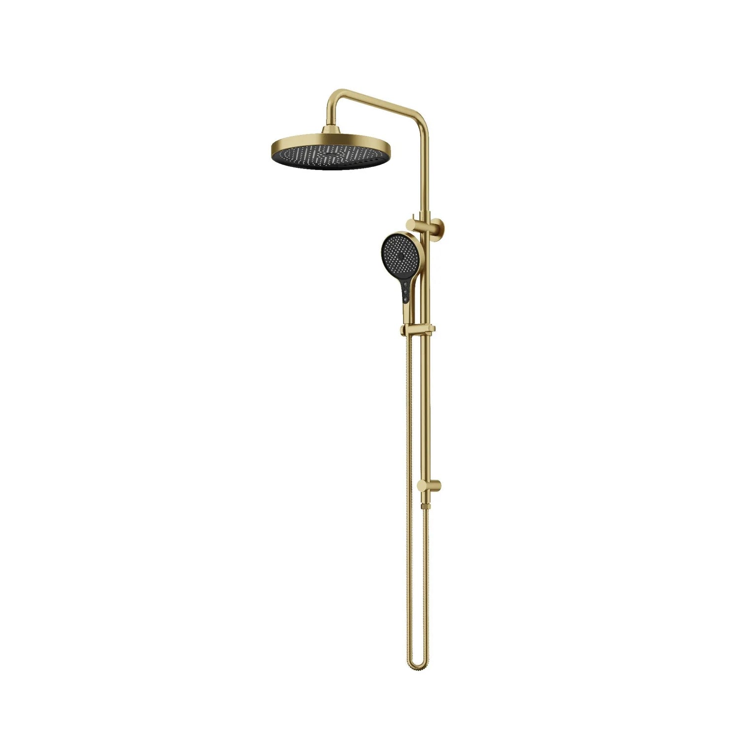 Brushed Gold AMOZA 300mm Dual Function Wall Shower Arm Set WELS S18937 on a white background