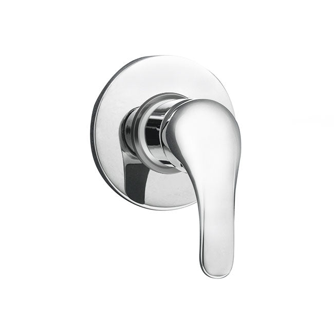 Amoza Chrome Trade Shower Mixer, simple wall mounted control unit with polished chrome finish and pin lever handle.