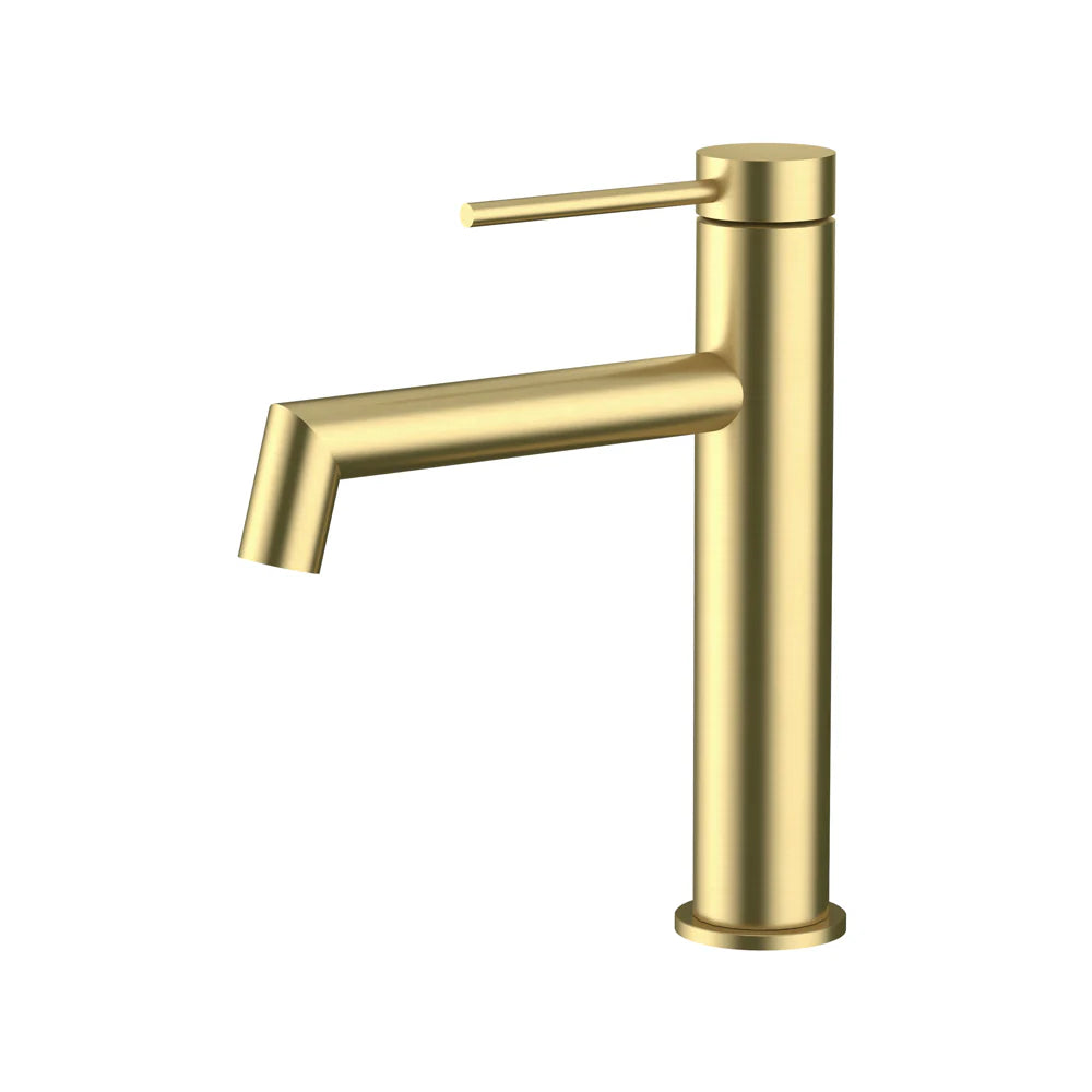 Amoza MX6105BG Brushed Gold 304 SS Right Angle Basin Mixer with 50mm pin lever and 25mm cartridge.