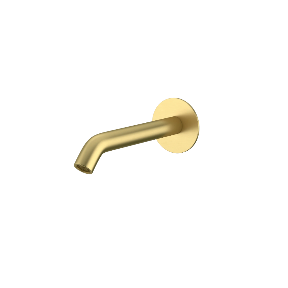 Amoza MX8670BG Brushed Gold 304 SS 200mm Curved Bath Spout. Elegant wall-mounted design.