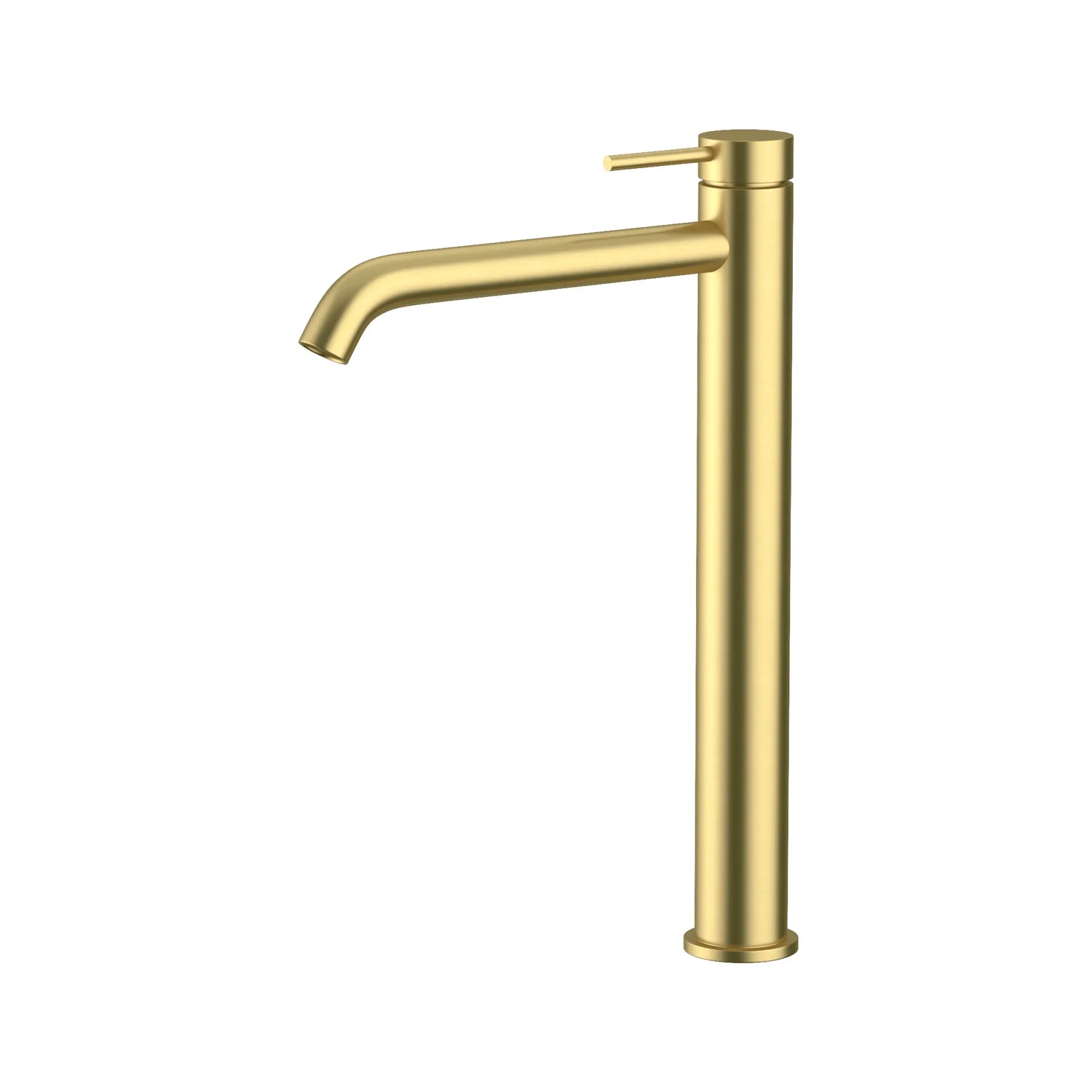 Amoza MX8674BG Brushed Gold 304 SS High Rise Curved Spout Basin Mixer. Ideal for vessel basins, WELS 5-Star rated.