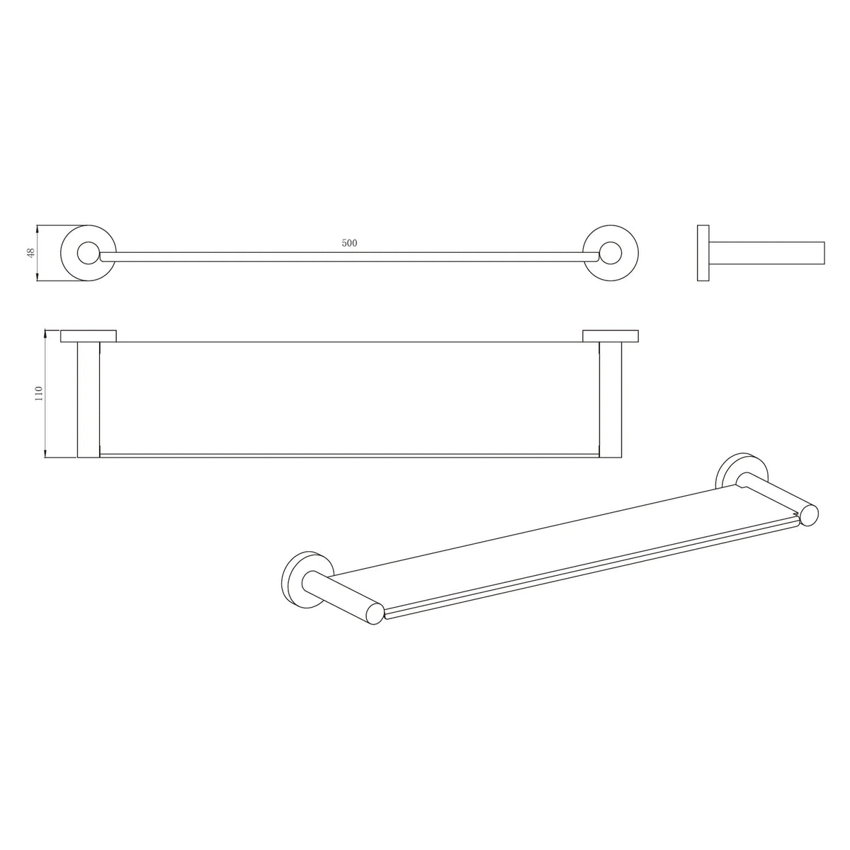 Technical dimension diagram for Amoza Shower Shelf AM-AC203 series