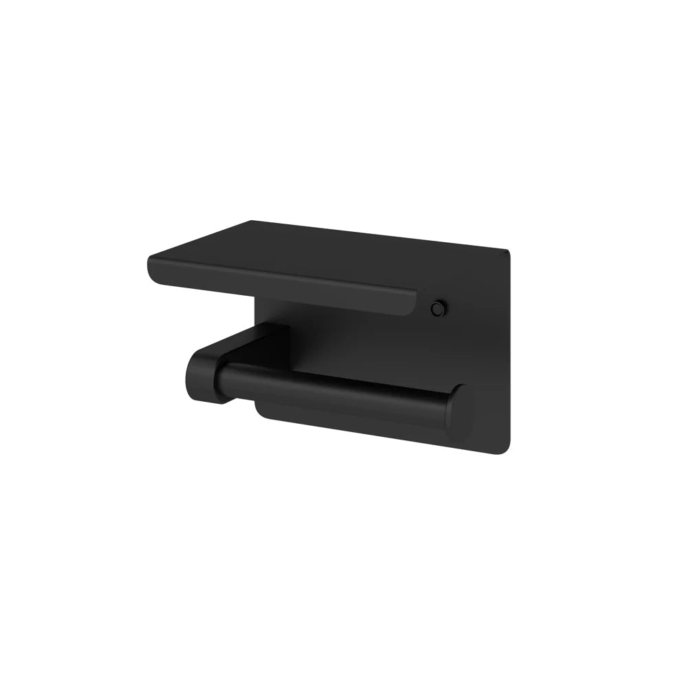 Amoza 2-in-1 Toilet Roll Holder with Shelf in Matte Black finish - SKU AM-AC205MB - Modern wall mounted paper tissue holder