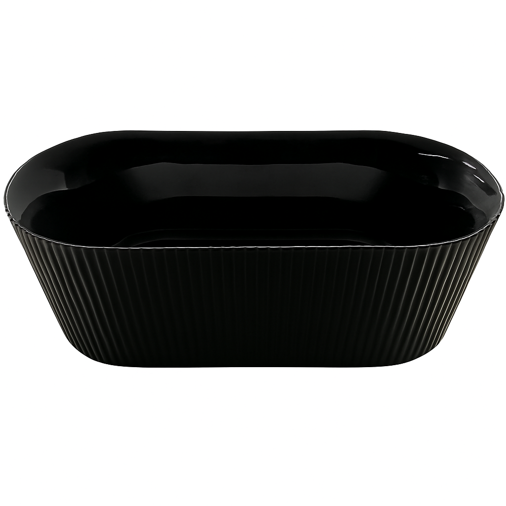 Sunny 111 1500–1700×750×580mm Fluted Gloss White / Gloss Black Oval Acrylic Freestanding Bathtub
