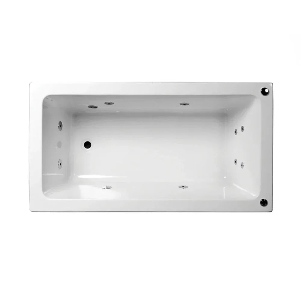 White rectangular spa bath with multiple jets, modern bathtub sold by Secasa Home.