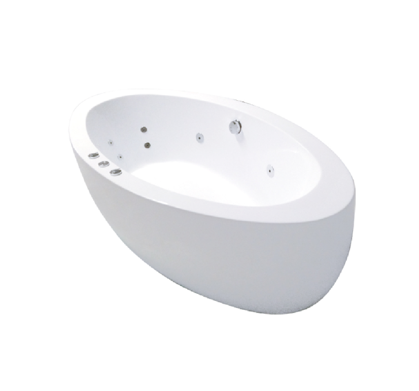Gloss White Broadway Aplauso Oval Freestanding Spa Bathtub with 12 hydro jets