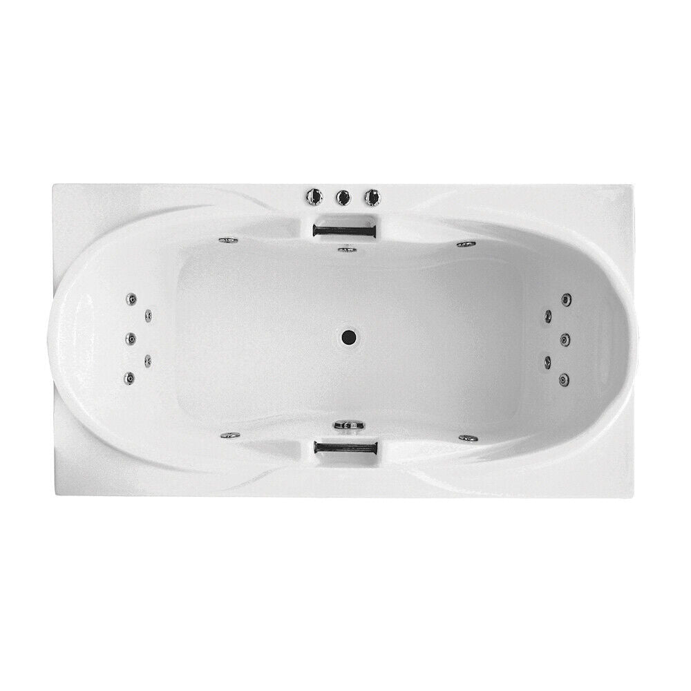 Broadway Castilla 1800mm Gloss White Rectangular Drop-in Spa Bath with 15 hydrotherapy jets.