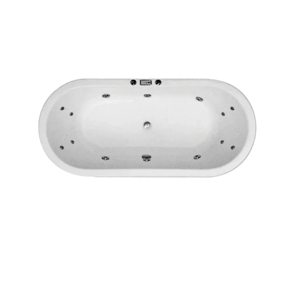 Oval white drop-in spa bath with multiple jets, modern bathroom design by Secasa Home