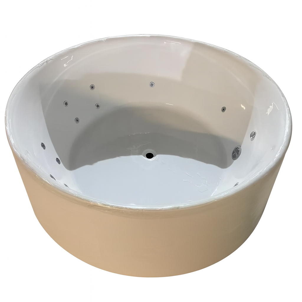 Broadway FS19 Gloss White Freestanding Round Spa Bathtub with 12 Hydrotherapy Jets.