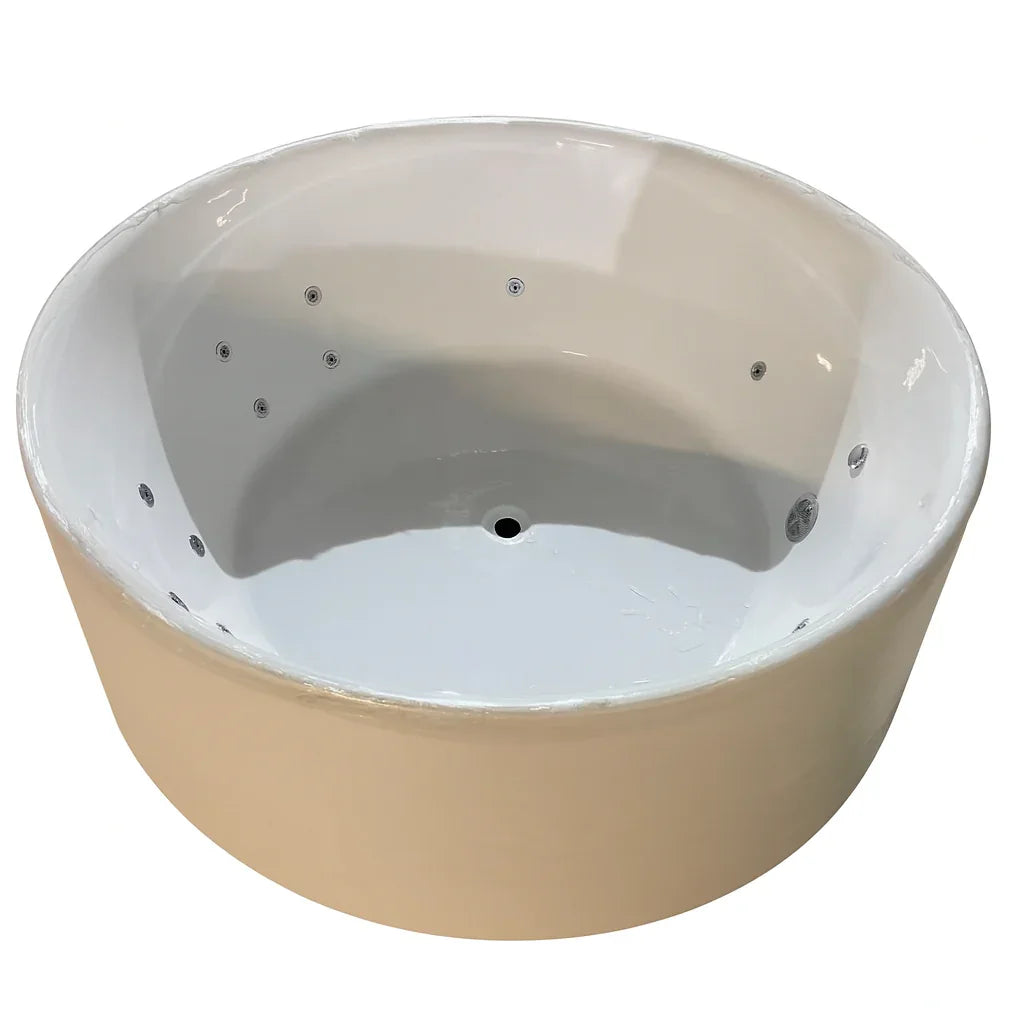 Gloss white round freestanding spa bath with jets, modern bathtub by Secasa Home