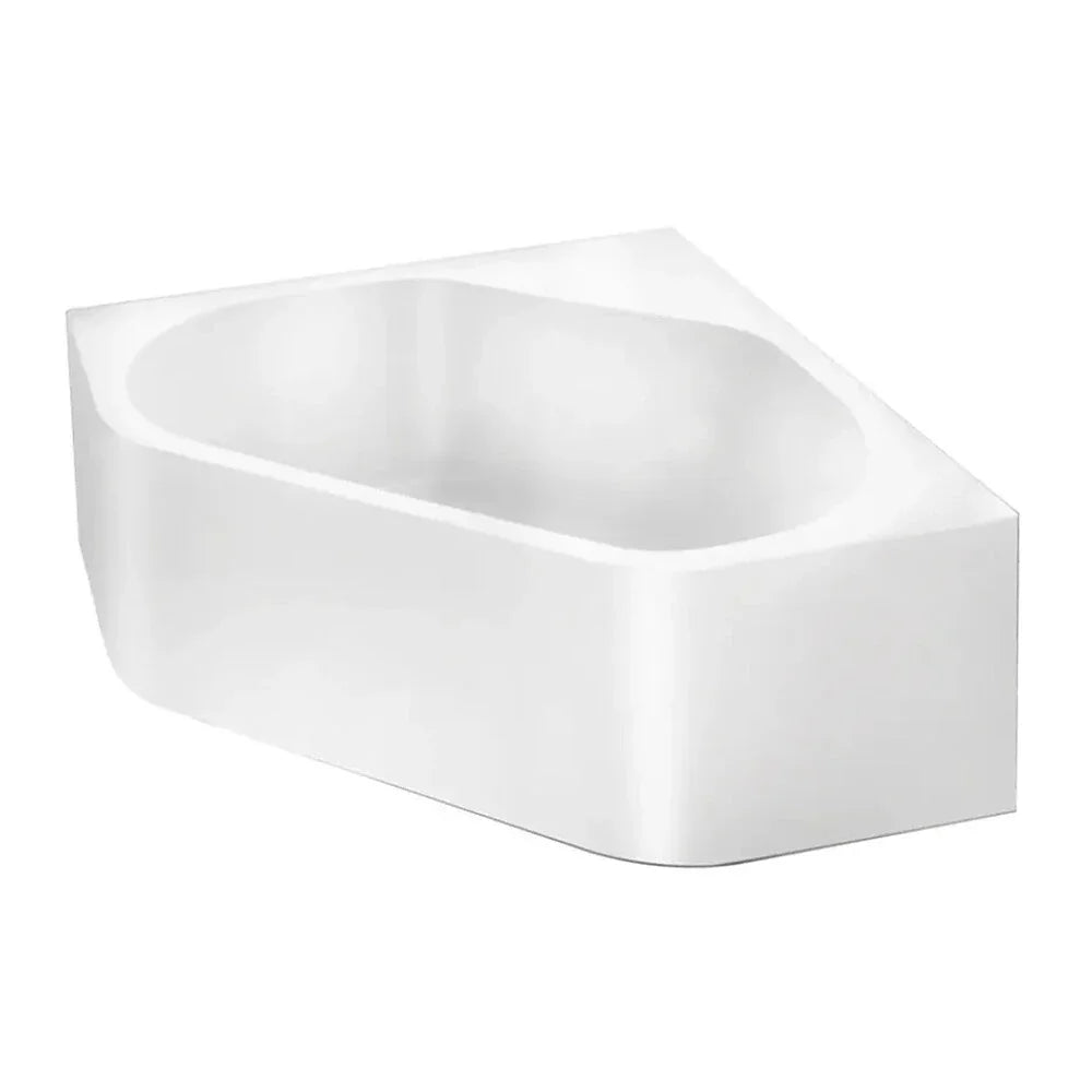 Modern white freestanding corner bathtub, sleek design for bathroom renovations