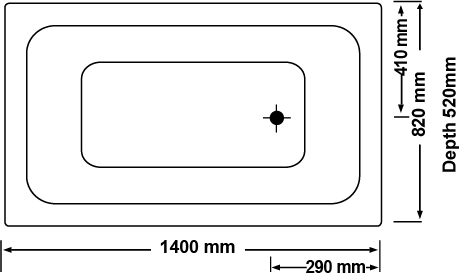 Technical diagram of Secasa Home Broadway Grandisimo 1400mm built-in bath with measurements