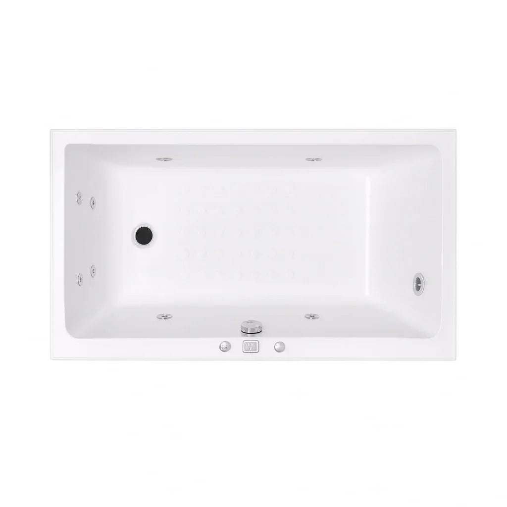 White rectangular drop-in spa bath with jets, modern design from Secasa Home