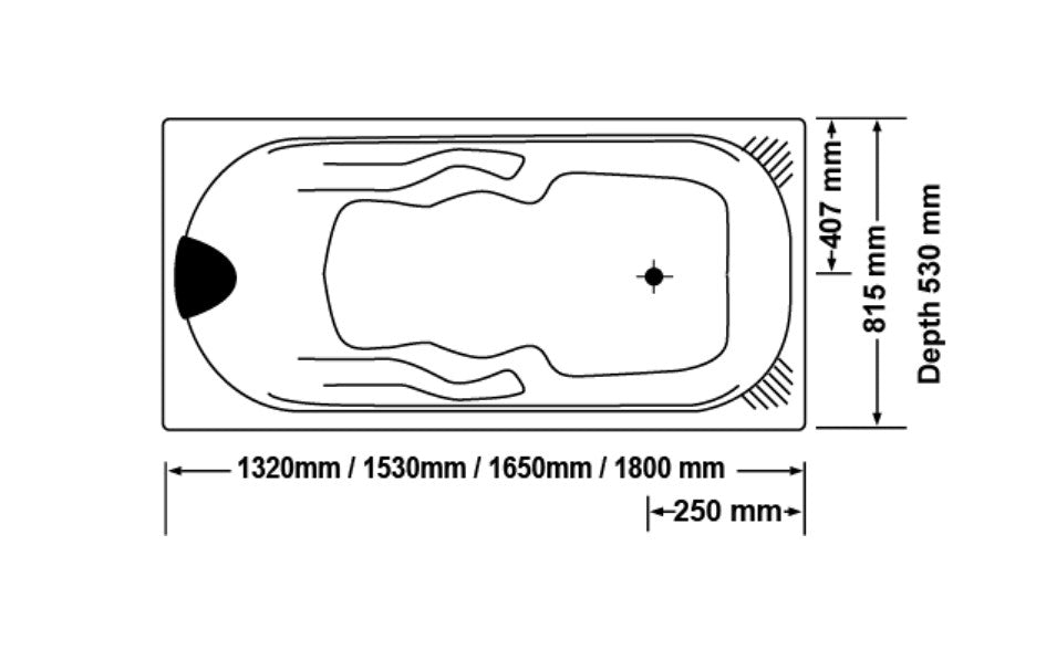 Technical diagram showing dimensions and plumbing specifications for the Broadway Isabella Built-in Bathtub (multiple sizes).