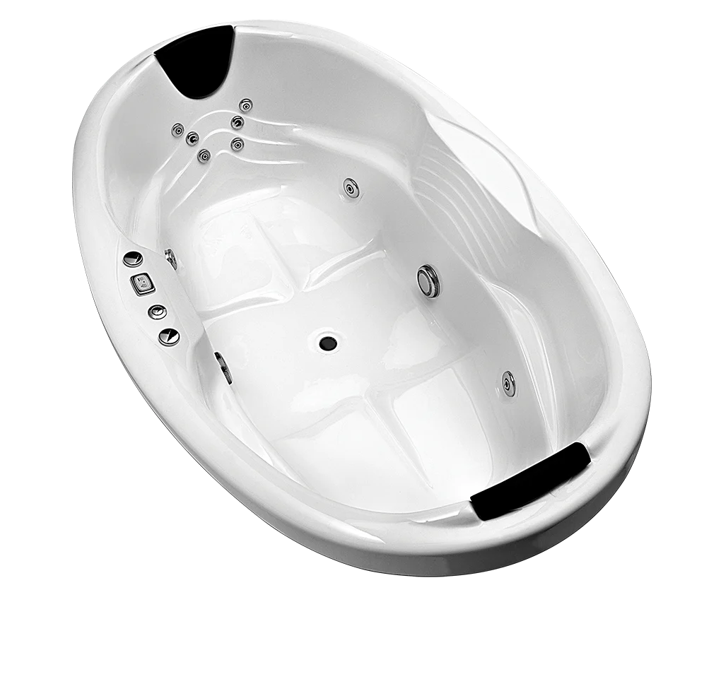 Broadway Joya 1800mm Gloss White Oval Drop-in Spa Bath with 16 hydrotherapy jets