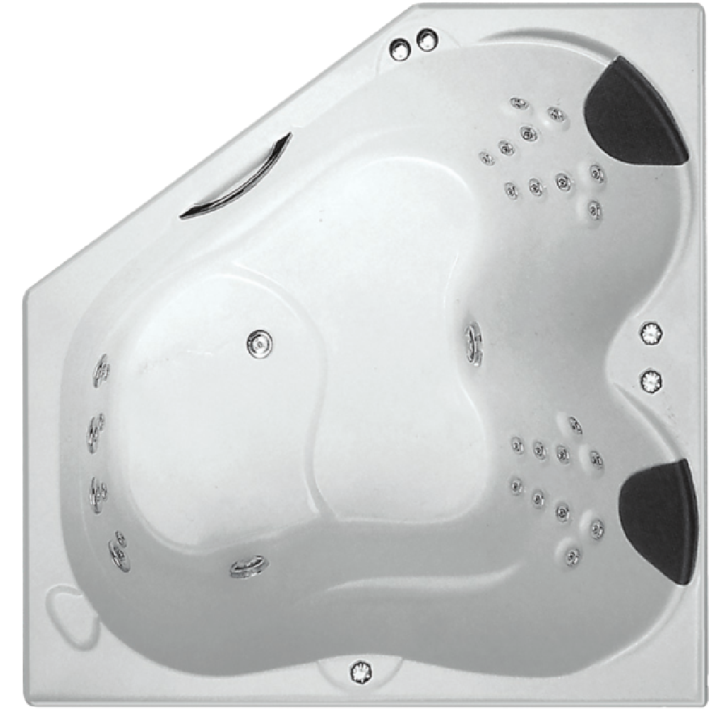 Broadway Karmen Corner Drop-in Spa Bath (1400mm/1540mm) in Gloss White with 28 hydrotherapy jets.