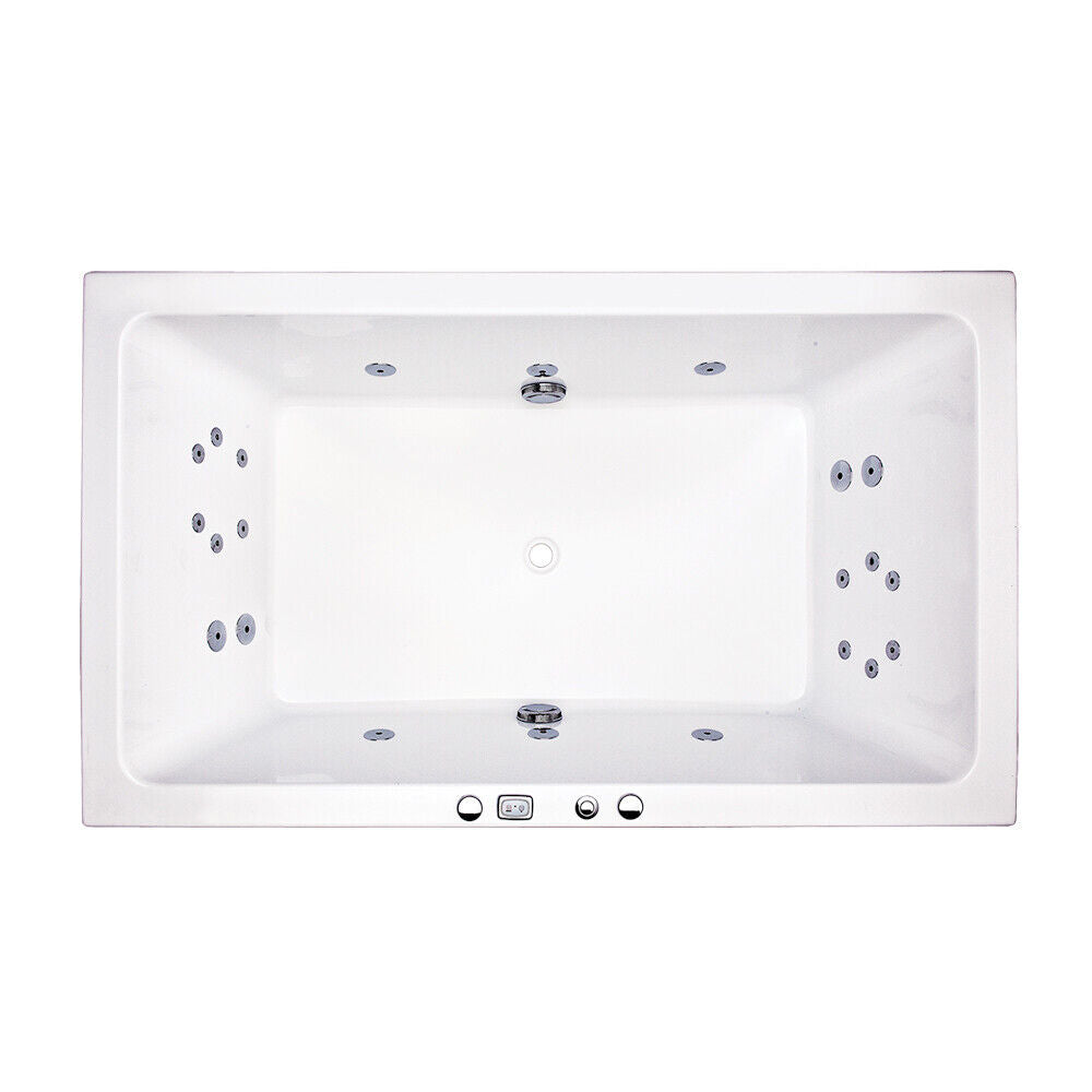 Broadway Quadrato 1800x1100mm Gloss White Drop-in Spa Bath with 22 high-power hydrotherapy jets.