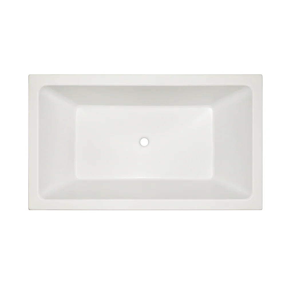 Modern white built-in acrylic rectangular bathtub with central drain, Secasa Home bathroom