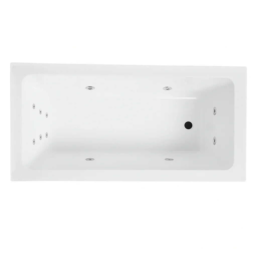Modern white rectangular drop-in spa bath with multiple jets, contemporary bathroom style
