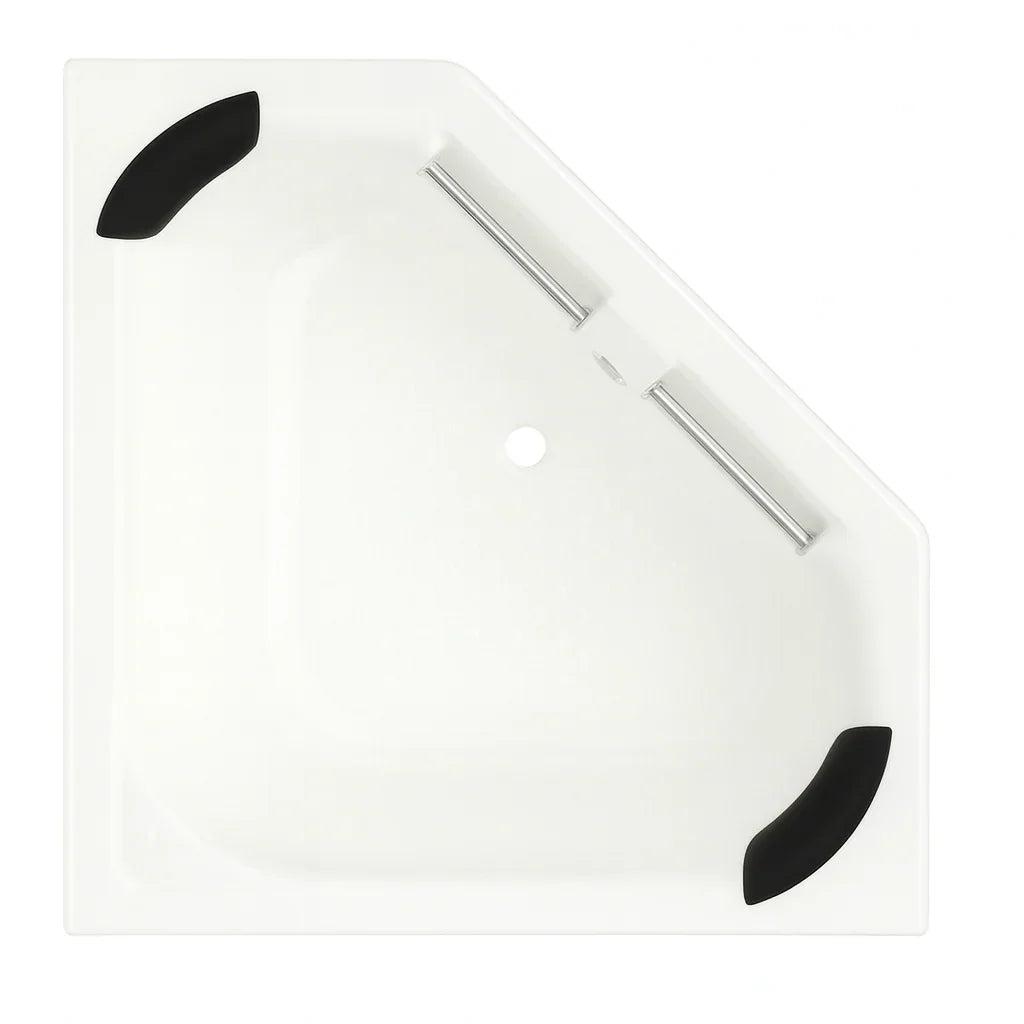 Modern gloss white drop-in corner bathtub with black headrests, Secasa Home bathroom collection