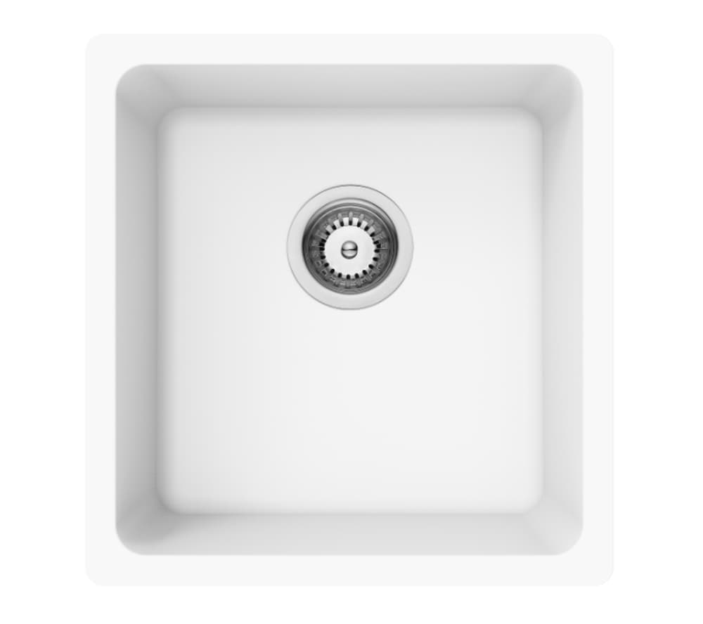 Crete Granite Single Bowl Sink 430×450×235mm Gloss White with bowl size 397×380×220mm