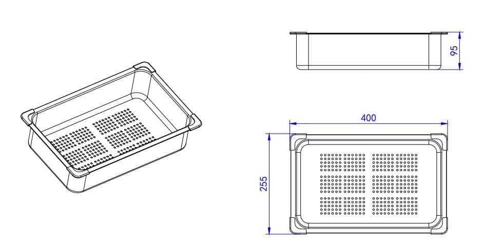 Dimension drawing Crete Sink Tray 400×255×95mm