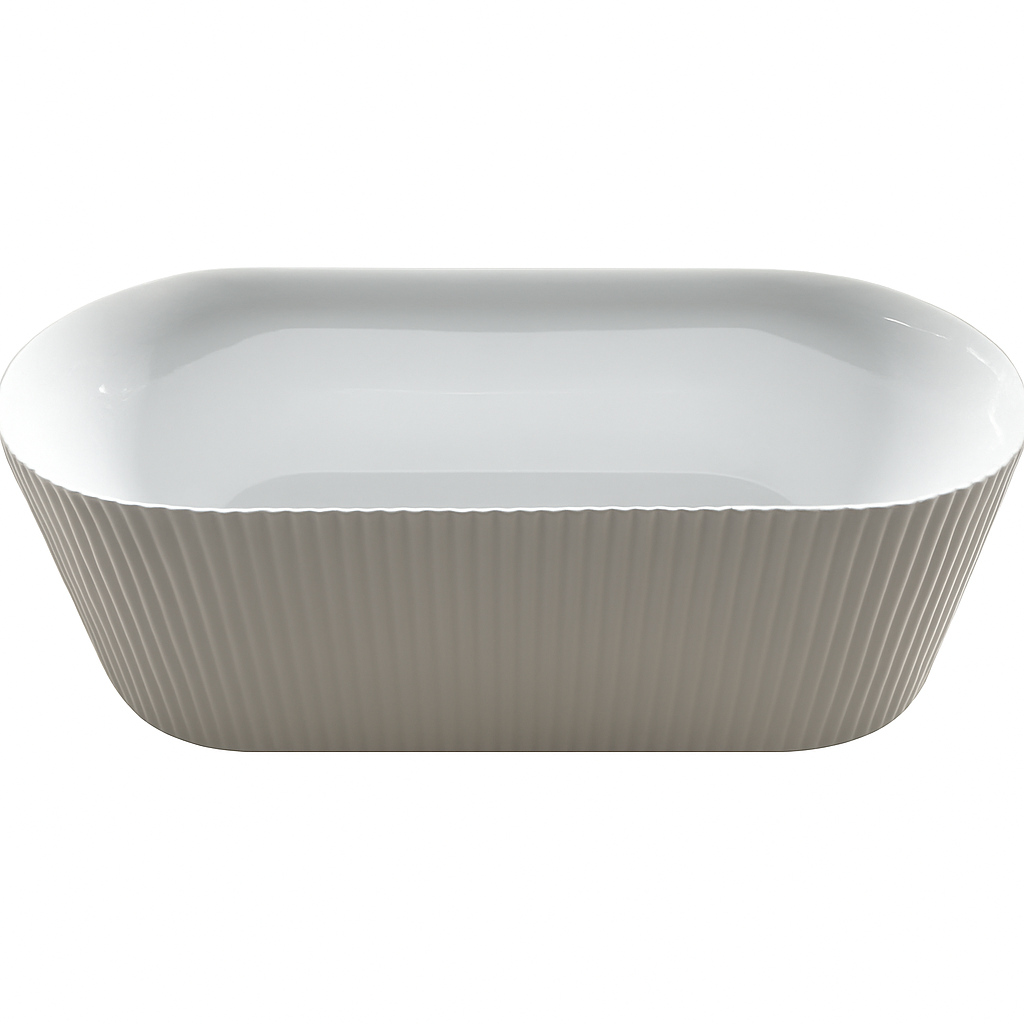 Sunny 111 1500–1700×750×580mm Fluted Gloss White / Gloss Black Oval Acrylic Freestanding Bathtub