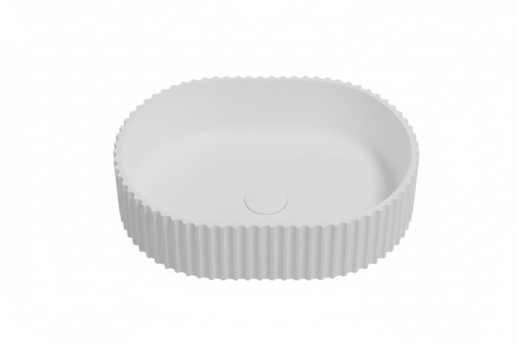 Lukka Ellips Oval Fluted Solid Surface Basin 480mm | Gloss White, Matte White, Matte Black