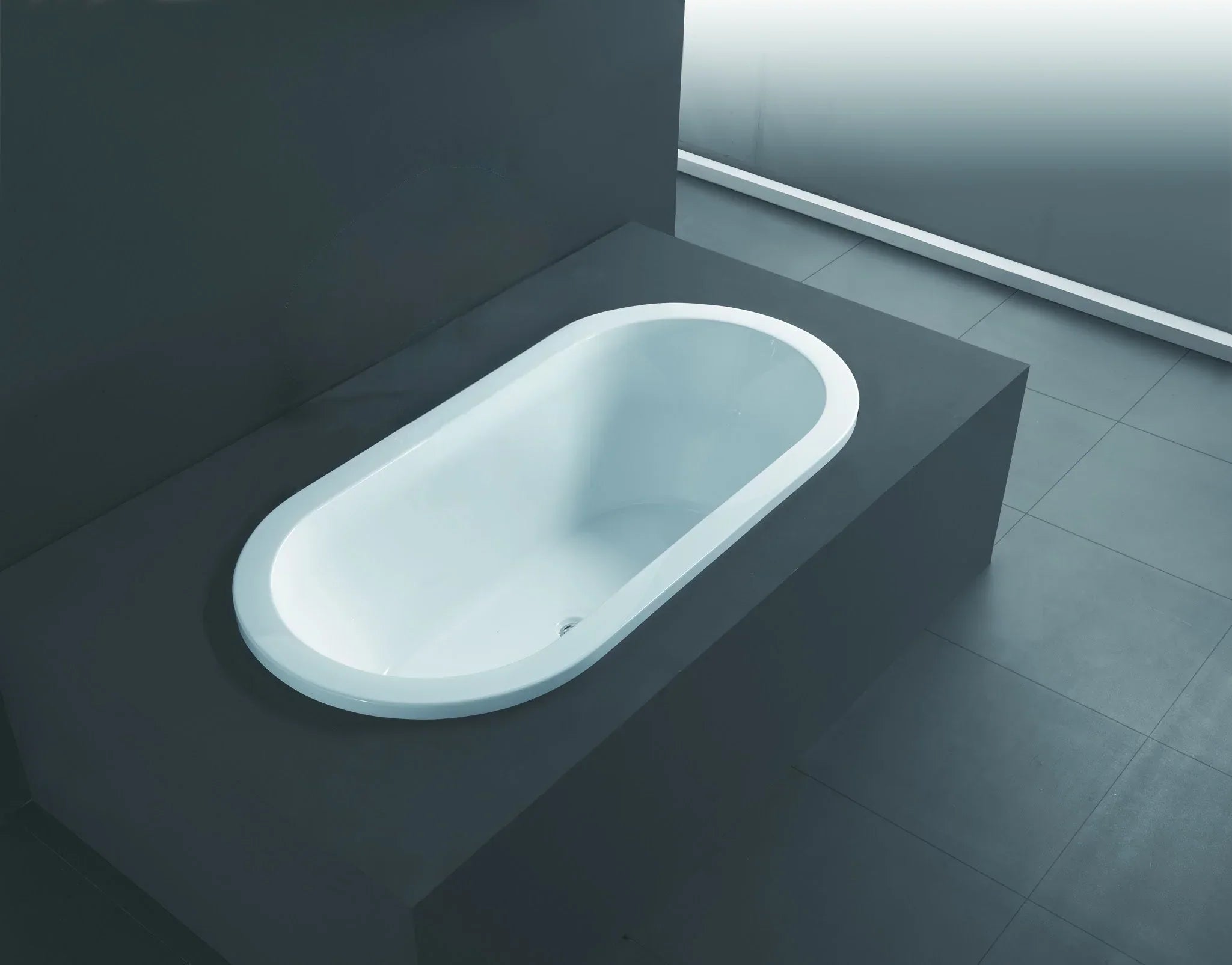 Modern oval built-in bath in sleek bathroom, Secasa Home renovation product