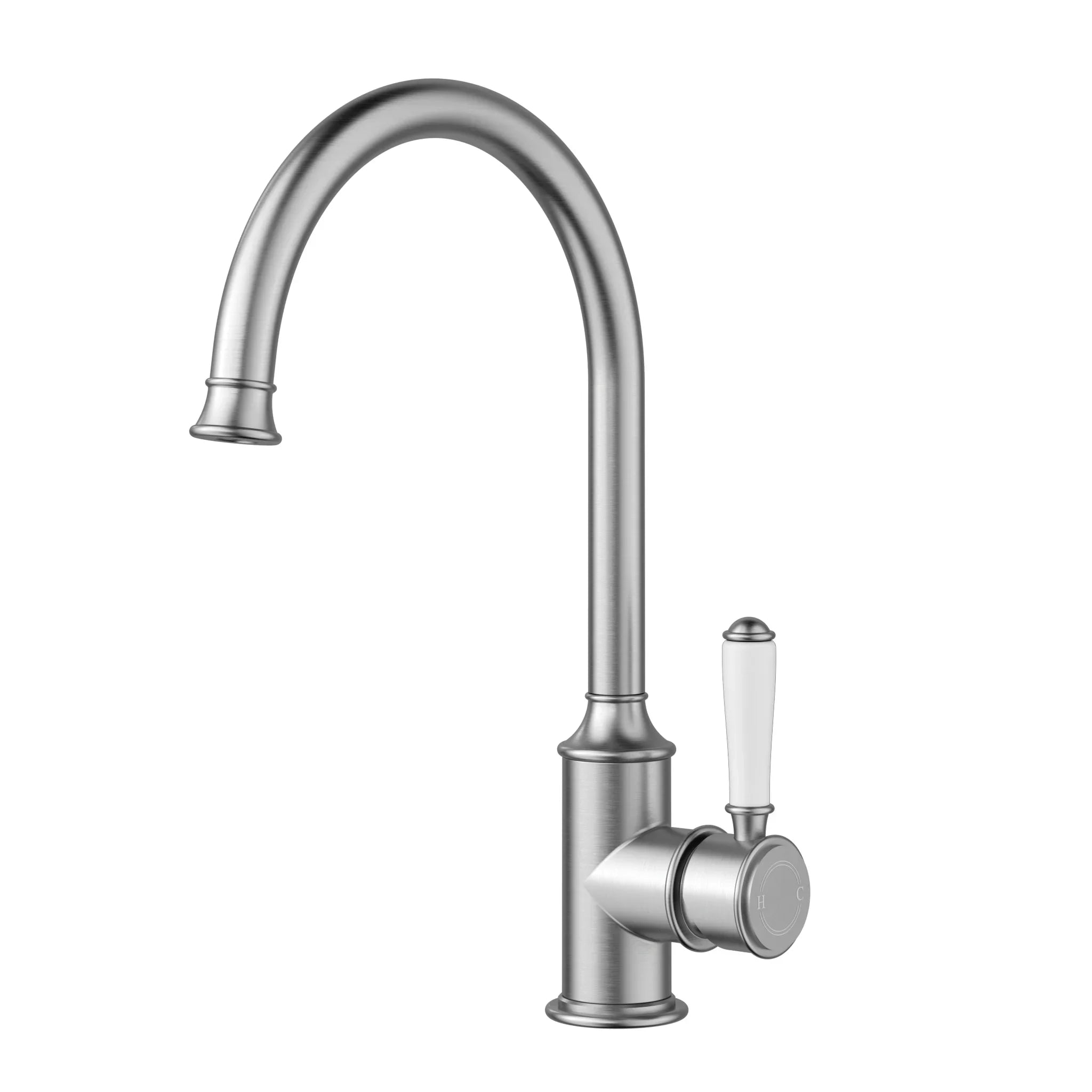 Brushed nickel kitchen tapware with white handle, modern style by Secasa Home
