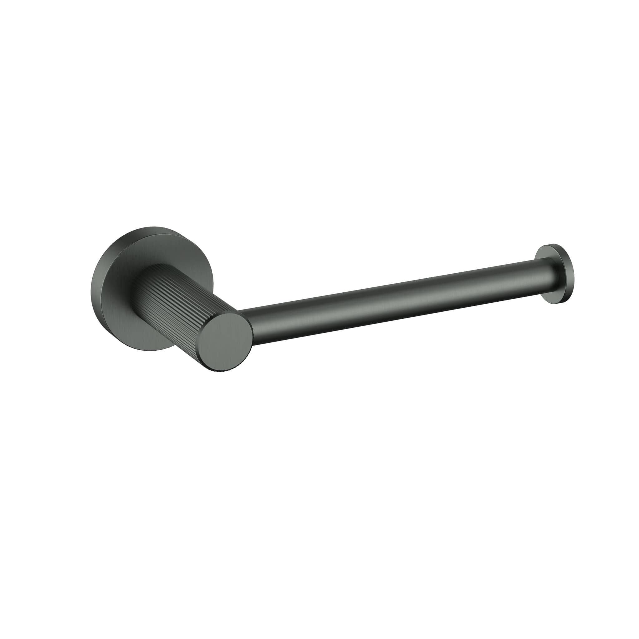 IKON Linie Toilet Roll Holder in Gun Metal Solid Brass Bathroom Accessory on a white background