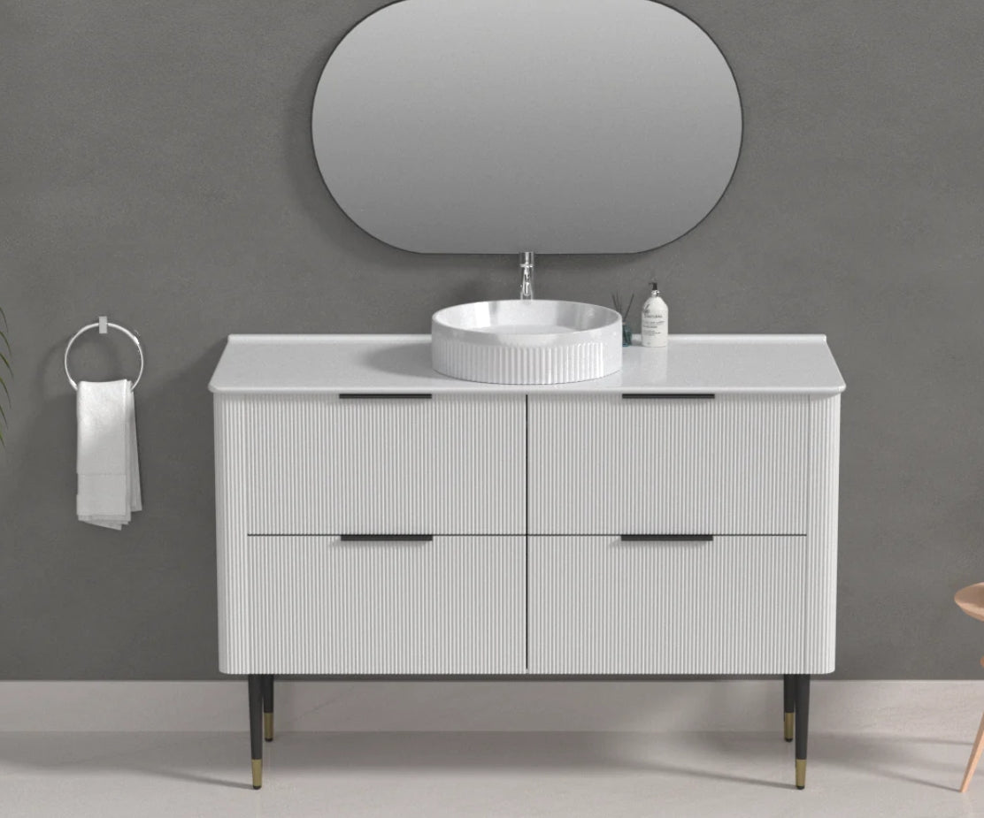 Sunny Sleek Curved Edges Line Curved White Fluted Wall Hung Vanity 600-1500mm