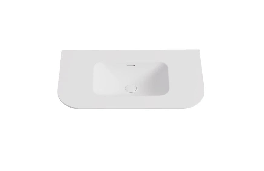 Lukka Aruro 900mm Matte White solid surface vanity top with single basin