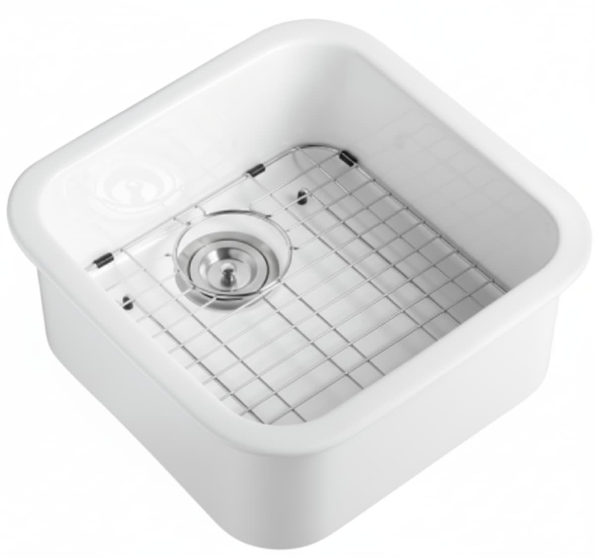 Square fireclay bar sink in gloss white 483x483x203mm with single bowl on white background